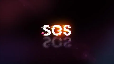 3D rendering SOS text with screen effects of technological glitches Stock Photos