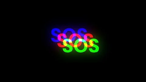 3D rendering SOS text with screen effects of technological glitches 스톡 사진