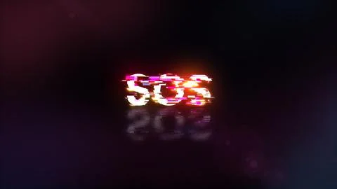 3D rendering SOS text with screen effects of technological glitches Foto stock