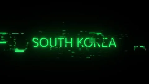 3D rendering South Korea text with screen effects of technological glitches Illustrazione stock