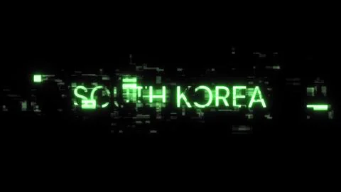 3D rendering South Korea text with screen effects of technological glitches Illustrazione stock