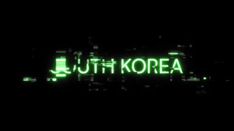 3D rendering South Korea text with screen effects of technological glitches Stockillustratie