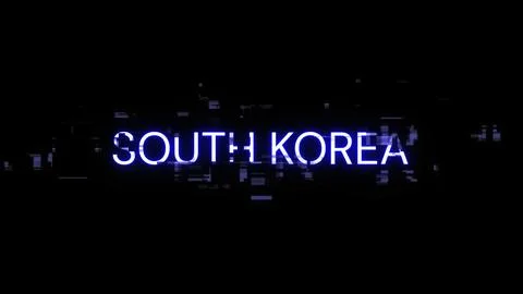 3D rendering South Korea text with screen effects of technological glitches 库存插图