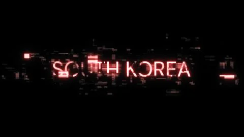 3D rendering South Korea text with screen effects of technological glitches Stock Illustration