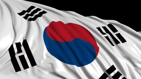 3d rendering of a south Korean flag. The flag develops smoothly in the wind Stock Photos