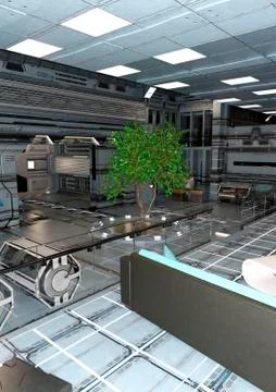 3D Rendering Space Ship Indoor Stock Illustration