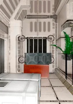 3D Rendering Space Ship Indoor Stock Illustration