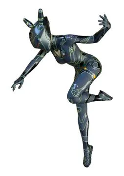 3D Rendering Space Super Woman on White Stock Illustration