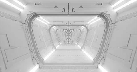 3d rendering. Spaceship or laboratory corridor in bright light. High tech. .. Stock Illustration