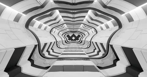 3d rendering. Spaceship or laboratory corridor in bright light. High tech. Fu Stock Illustration