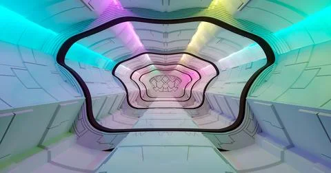 3d rendering. Spaceship or laboratory corridor in bright light. High tech. Fu Stock Illustration