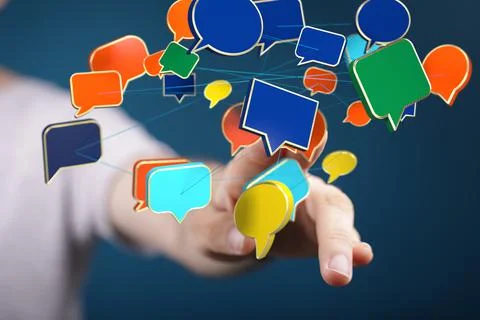 A 3d rendering of speech bubbles, communication concept with blue background  Stock Photos