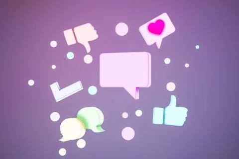 3D rendering of speech bubbles with phone icons against purple background Stock Photos