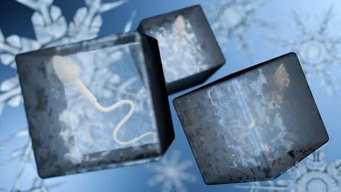 A 3D rendering of sperm cell inside of ice cube. Stock Illustration