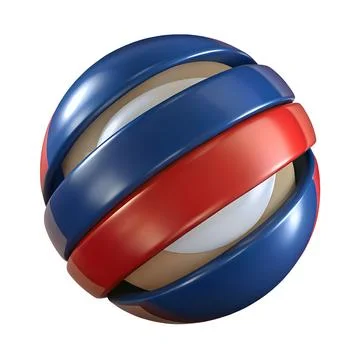 3d rendering of a sphere with red blue and white bands Stock Illustration