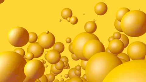 3d rendering Spheres Abstract background glossy Yellow bubbles balls Stock Photos