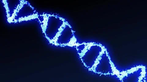 3d rendering of a spinning binary DNA molecule on a blue background イラスト素材