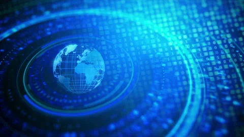 3D Rendering spinning earth HUD head up display interface with video overlay Stock Footage 204938829