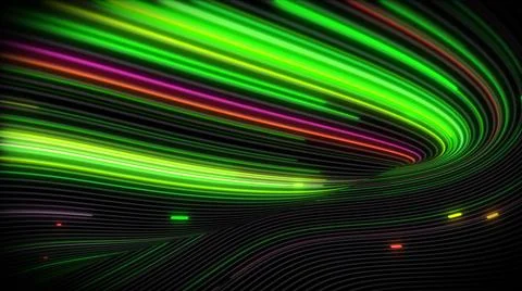 3D rendering of spiral bright vortex streams of light on a surface with lines 库存插图