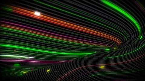 3D rendering of spiral bright vortex streams of light on a surface with lines Stock Illustration