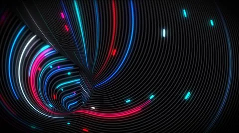 3D rendering of spiral bright vortex streams of light on a surface with lines Stock Illustration