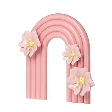 3d rendering spring of plaster pink molds arch with flower. Minimalistic display Illustrazione stock