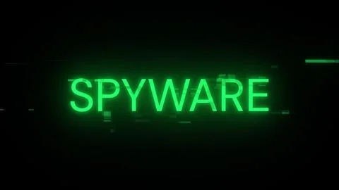 3D rendering spyware text with screen effects of technological glitches Stock Illustration