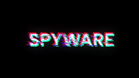 3D rendering spyware text with screen effects of technological glitches Stock Illustration