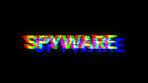 3D rendering spyware text with screen effects of technological glitches Illustrazione stock