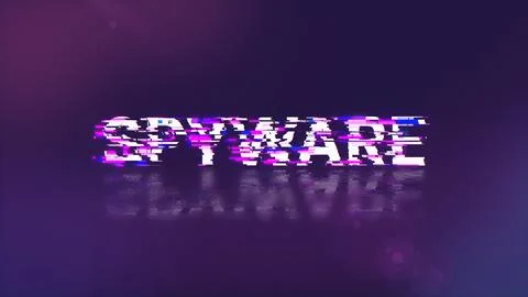 3D rendering spyware text with screen effects of technological glitches Stock Illustration