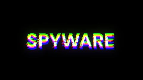 3D rendering spyware text with screen effects of technological glitches Stock Illustration