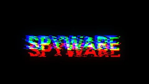 3D rendering spyware text with screen effects of technological glitches Stock Illustration
