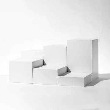 3D rendering of square blocks arranged like a staircase in a bright white roo Stock Illustration