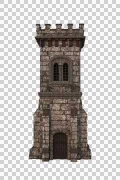3D rendering of a square fairytale castle tower isolated on transparent backg Stock Illustration