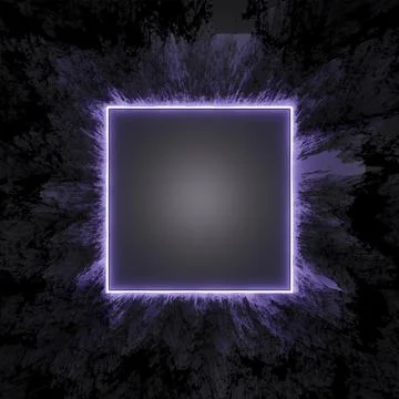 3d rendering. Square neon frame in the rock. Background for your design. Grap Stock Illustration