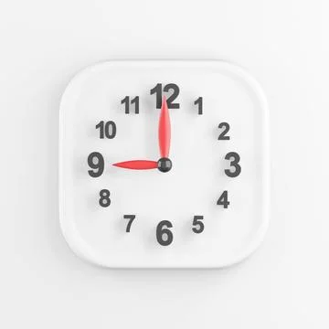 3D rendering square white button icon, modern wall clock isolated on white .. イラスト素材