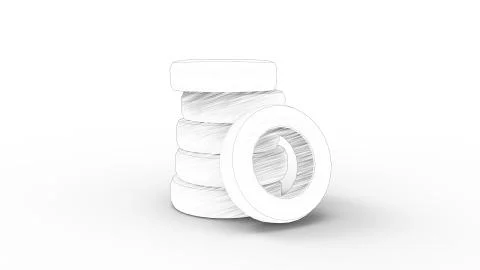 3d rendering of a stack of car tires isolated in white background 库存插图