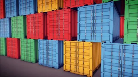 3d rendering of Stack of Cargo Containers at the docks Stock Illustration
