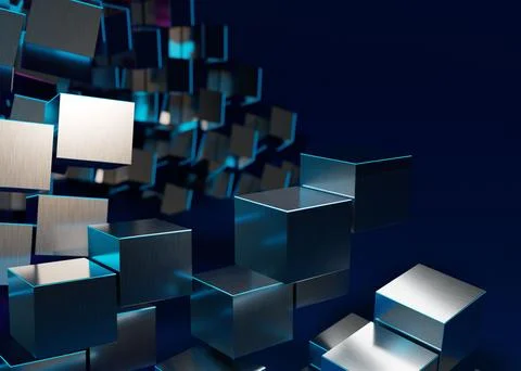 3d rendering of a stack of cubes with different materials, abstract background 스톡 일러스트