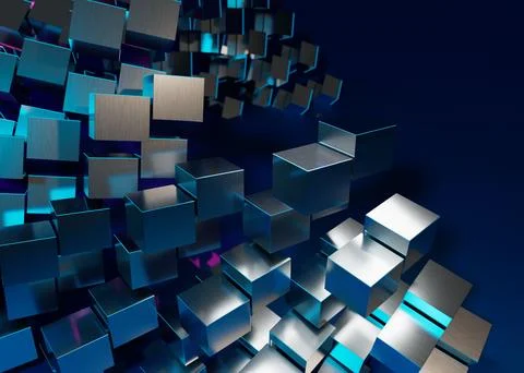 3d rendering of a stack of cubes with different materials, abstract background Stock Illustration