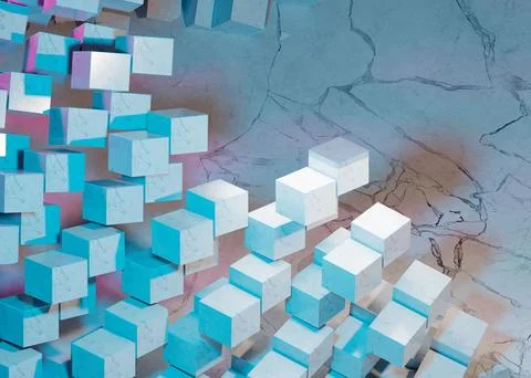 3d rendering of a stack of cubes with different materials, abstract background Stockillustratie