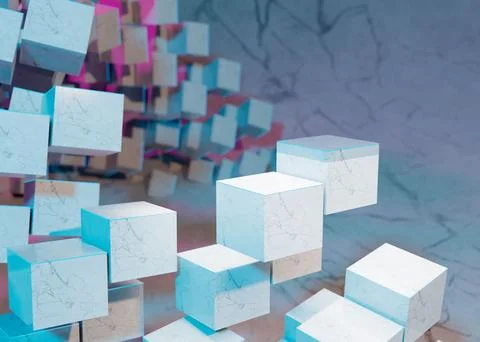 3d rendering of a stack of cubes with different materials, abstract background Stock Illustration