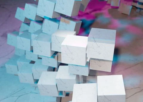 3d rendering of a stack of cubes with different materials, abstract background Stock Illustration