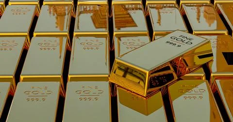 3D rendering stack Gold Bars, 스톡 사진