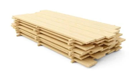 3D rendering stack wood plank isolated on white background Stock Illustration
