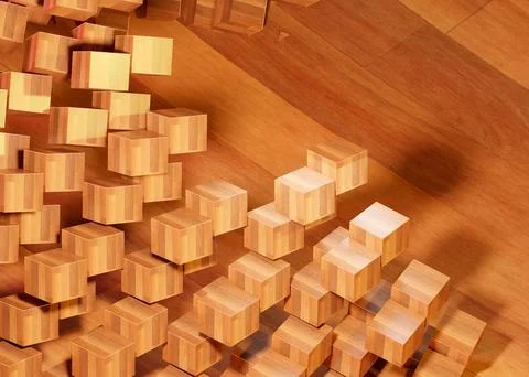 3d rendering of a stack of wooden cubes, abstract background Stock Illustration