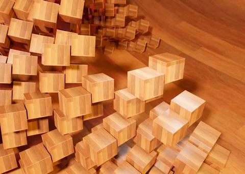 3d rendering of a stack of wooden cubes, abstract background Stock Illustration