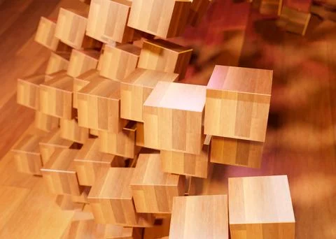 3d rendering of a stack of wooden cubes, abstract background Stock Illustration