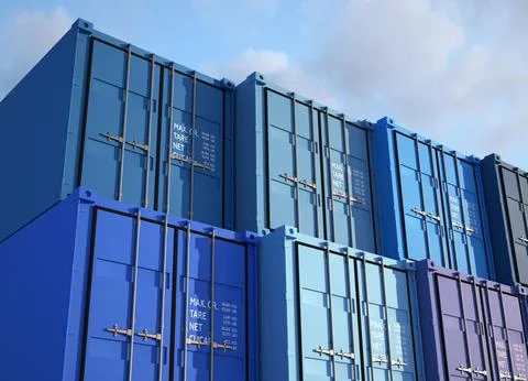 3d rendering of stacked color cargo containers Illustrazione stock