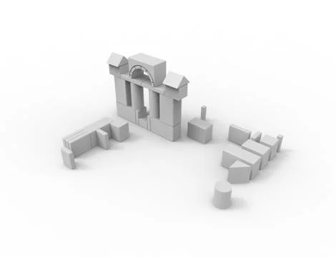 3d rendering of stacked white building blocks isolated on white background Stock Illustration